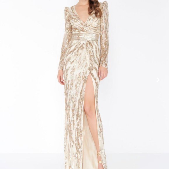 Mac Duggal Gold Sequin Gown - Picture 1 of 4